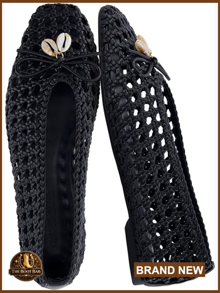 Hand Woven Ballet Flats Pointed Toe Bow Detail Memory Foam Comfortable Slip-On